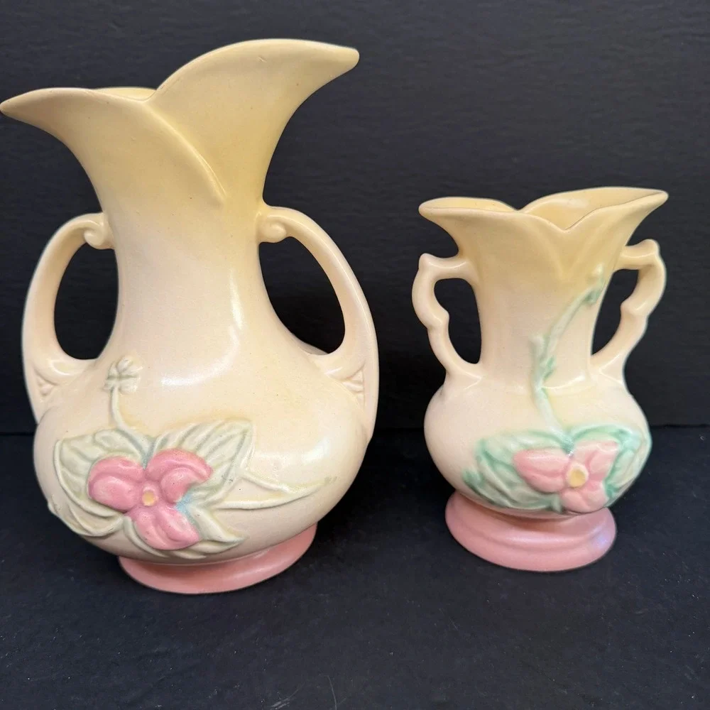 Vintage Hull Art Pottery Wildflower Vase‎ Set of 2 Yellow Pink W8-7.5 W1-5.5 2pc
